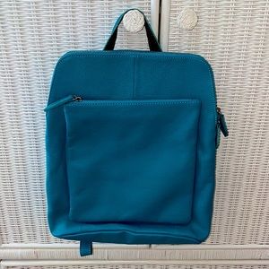 Blue Italian Leather Convertible Backpack / Shoulder Bag - NWOT